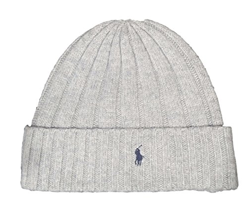 Polo Ralph Lauren Unisex Lambswool Skullie Cap Light Gray Beanie Hat Wool/Nylon OS