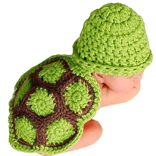 BLUETOP Infant Baby Turtle Costume Newborn Photography Outfits Boy Girl, Handmade Knitted Baby Crochet Outfits Newborn Photography Props, Cute Baby Stitch Costume with Hat Baby Costumes 0-6 Months