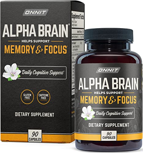 ONNIT Alpha Brain Premium Nootropic Brain Supplement for Men & Women - Caffeine-Free Focus Capsules for Concentration, Brain Booster & Memory Support (90 Count (Pack of 1))