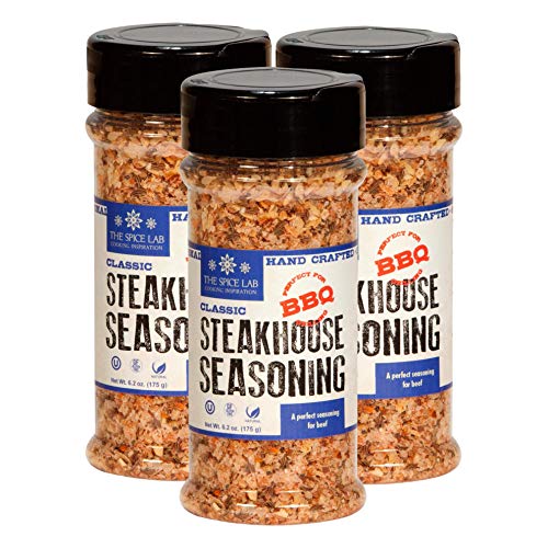 The Spice Lab Classic Steakhouse Steak Seasoning – All-Natural BBQ Grill Dry Rub – 6.2 oz Shaker Jar 3 Pack – Award Winning – Kosher - Gluten-Free Wagyu Steak, Burger & Veggie Grill Seasoning – 7030