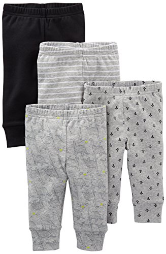 Simple Joys by Carter's Unisex Babies' Cotton Pants, Pack of 4, Black Bananas/Grey/White, 24 Months