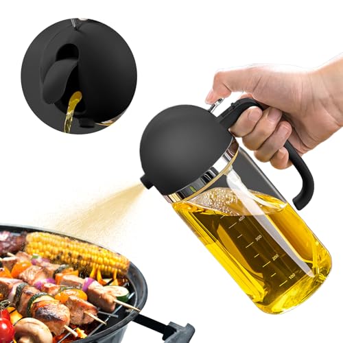 CXINYI 17oz Olive Oil Dispenser - 2 in 1 Oil Dispenser and Oil Sprayer - 500ml Oil Bottle with Pourer - Oil Sprayer for Cooking, Kitchen, Salad, Barbecue Black Pro