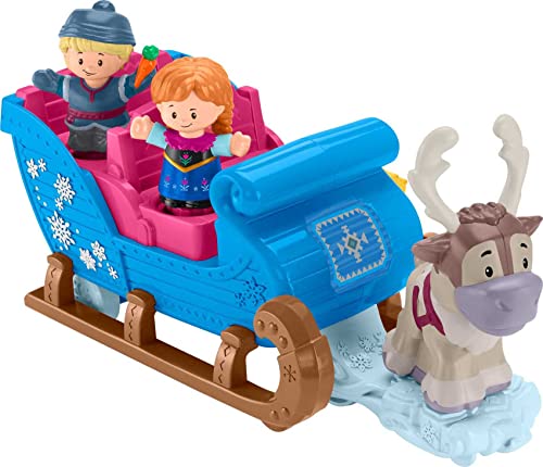 Fisher-Price Little People Toddler Toy Disney Frozen Kristoff’s Sleigh Vehicle with Anna Kristoff & Sven Figures for Ages 18+ Months (Amazon Exclusive)