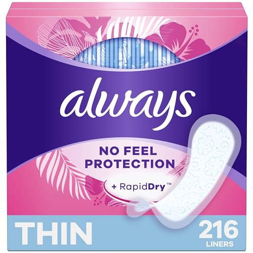 Always Thin No Feel Protection Daily Liners, Regular Absorbency, Unscented, 216 Count