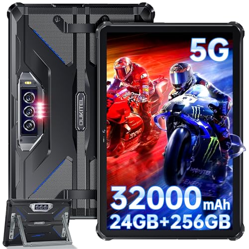 OUKITEL RT7 5G Rugged Tablet Android 13, 32000mAh Battery 24GB+256GB - Waterproof Tablet, 10.1' FHD+Tablets 33W Fast Charging,48MP+32MP+20MP Night Vision Camera,5G Dual SIM+5G WiFi/OTG/GPS/T-Mobile