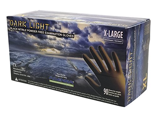 Adenna DLG678 Dark Light 9 mil Nitrile Powder Free Exam Gloves (Black, X-Large) Box of 90