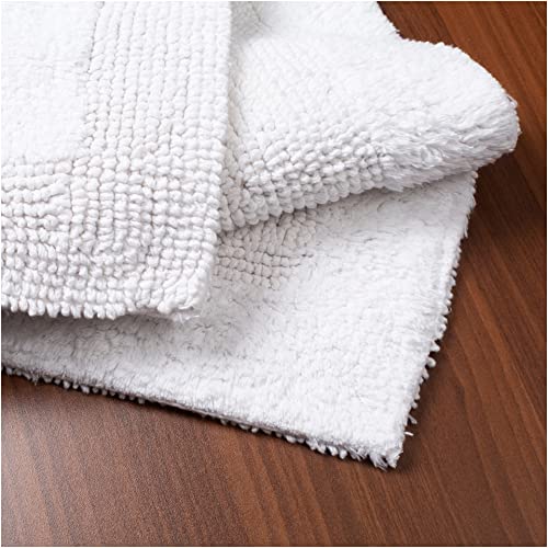 Bath Mat Rug 17'x24' White, 100% Pure Cotton, Super Soft Bath Rugs, Plush & Absorbent, Hand Tufted Heavy Weight Construction, Full Reversible Step Out Rugs