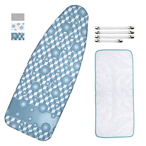 Extra-Wide Ironing Board Cover and Pad Replacement with Scorch and Stain Resistant Thick Padding and Elasticized Edge 18' x 49' Ironing Board Covers 4 Fasteners and 1 Protective Scorch Mesh Cloth