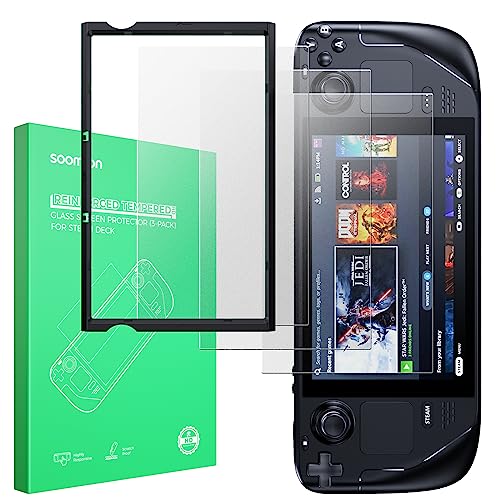 SOOMFON [3 Pack] Steam Deck Screen Protector, Anti Glare Glass Protector 9H Hardness Easy to Install with Guiding Frame Scratch Resistant Tempered Glass for Steam Deck,Come with Toolkits