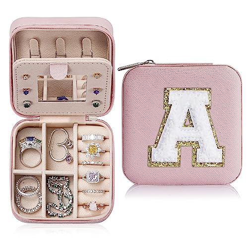 Parima Christmas Gifts 2023 - Trendy Travel Jewelry Case, Personalized Gifts - Pink Travel Jewelry Box | Birthday Gifts for Women Christmas Gifts for Teens Girls | Initial Travel Jewelry Case - A