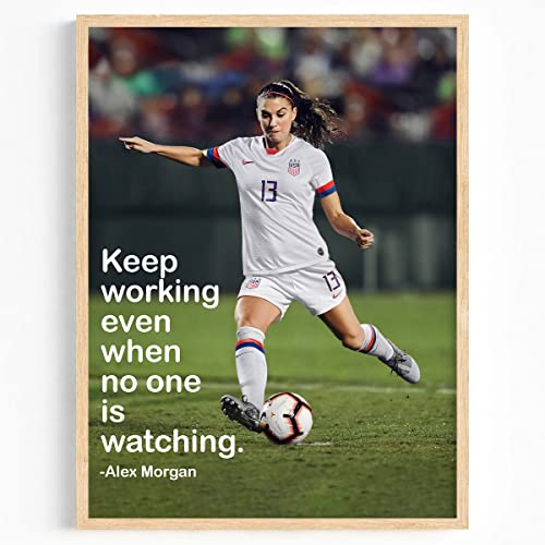 Famous Football Player Alex Morgan Poster, Alex Morgan Inspirational Quotes Poster USA National Womens Soccer Wall Art Print Modern Office Home Dorm Living Room Girls Bedroom Decor 12×16 inch