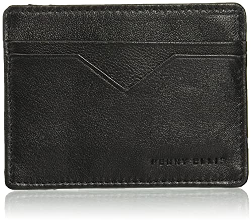 Perry Ellis Men's Perry Ellis Portfolio Card Holder With A Sliver Tone Logo, Black, One Size