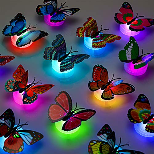 3D LED Butterfly Decoration Night Light Sticker Single and Double Wall Light for Garden Backyard Lawn Party Festive Party Nursery Bedroom Living Room (24 Pieces)