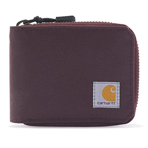 Carhartt Canvas Zip, Durable Zippered Wallets for Men, Nylon Duck (Deep Wine), One Size