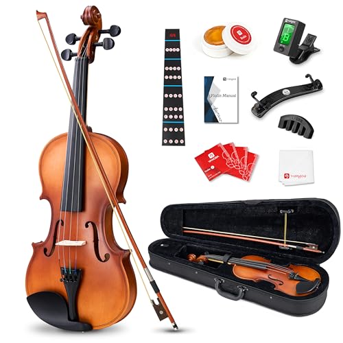 Vangoa 4/4 Violin Full Size Set Spruce Acoustic Violin Fiddle Beginner Kit for Adults Students Kids Teens with Hard Case, Rosin, Shoulder Rest, Bow, Strings, Note Stickers, Mute, Manual, Natural