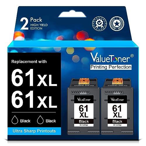 Valuetoner Remanufactured Ink Cartridges Replacement for HP 61XL 61 XL to use with Envy 4500 Deskjet 1000 1056 1510 1512 1010 1055 OfficeJet 4630 Printer (2 Black)