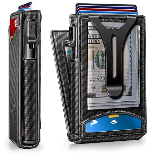 BULLIANT Men Wallet,Money Clip Wallet Slim For Gift Men 9Cards-Metal Credit Card Case in Magnetic Leather Flip