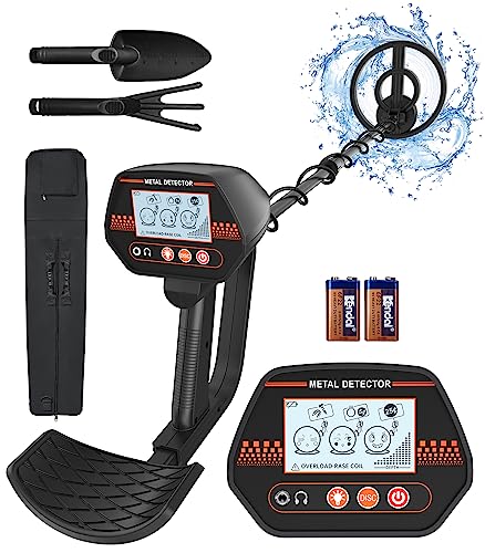 DetectTrek Metal Detector for Kids, 8 inches IP68 Waterproof Coil Kid Metal Detector, Adjustable Metal Detector with Shovel & Rake, MD-4070