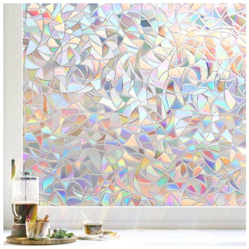 LUTE Window Privacy Film, Rainbow Window Film, 3D Decorative Stained Glass Window Cling, Static Cling Non-Adhesive Removable Window Covering, Sun UV Blocking Window Decal for Home 17.5 x 78.7 inches