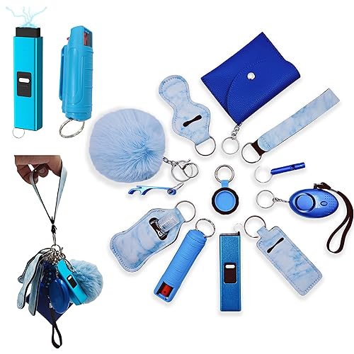 BATUMEYE Gift Set for Woman with Card Holder, Wristlet Lanyard,Pom Pom Ball,Travel Bottle Holder(Blue)