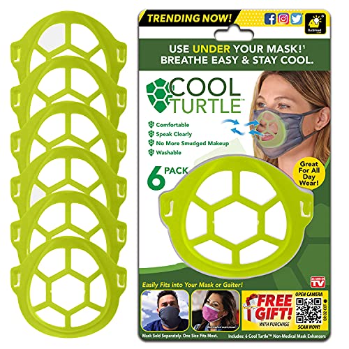 Cool Turtle Mask Enhancer As Seen On TV, Keeps You Cool & Dry All Day, Reduces Friction — Face Mask Inner Support Frame Helps You Breathe Easier — Washable & Fits Men and Women, One Size, Green