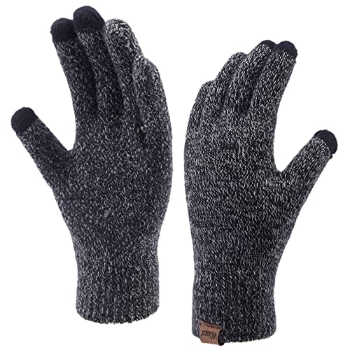 ViGrace Winter Touchscreen Gloves for Men & Women with 3 Fingers Dual-layer Touch Screen Warm Lined Anti-Slip Thermal Knit Driving Texting Glove(Black/White, Medium)