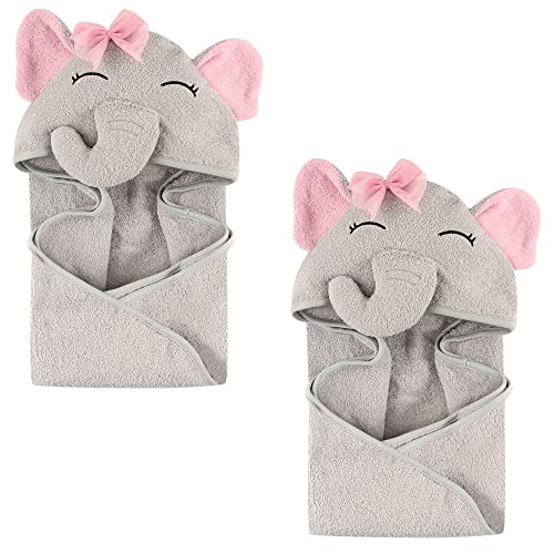 Hudson Baby Unisex Baby Cotton Animal Face Hooded Towel, Pretty Elephant 2-Piece, One Size