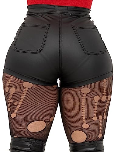 Women's High Waist Faux Leather Shorts Sexy PU Leather Matt Shorts Small Matte-Black