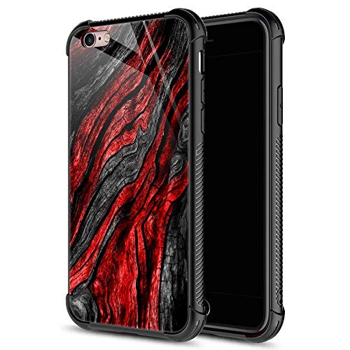 CARLOCA iPhone 6S Case,iPhone 6 Cases for Boys Men, Black Red Wood Grain Pattern Design Shockproof Anti-Scratch Case for Apple iPhone 6/6S 4.7 inch Wood Grain