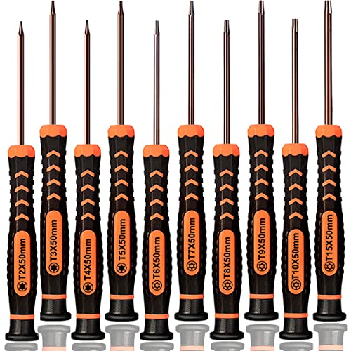 Torx Screwdriver Set of T2-T15, TECKMAN 10-Piece Magnetic Small Torx Security Screwdrivers with T2 T3 T4 T5 T6 T7 T8 T9 T10 T15 Star Screwdriver Tool Kit for Xbox,PS3,PS4,Knife,Computer & Other Device
