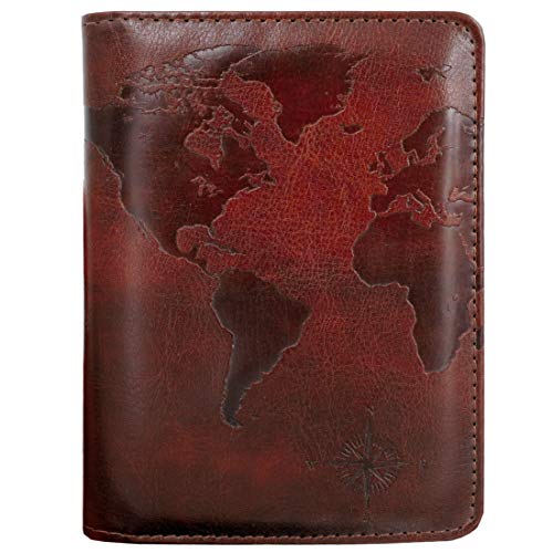 kandouren RFID Blocking Passport Holder Cover Case,travel luggage passport wallet made with Brown Map Crazy Horse PU Leather for Men & Women
