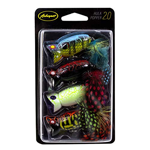 Arbogast Hula Popper 2.0 Topwater Fishing Lure with Feathered Treble Hook and Crackle Pattern Body, 2', 3/8 oz, Multi, 4-Pack