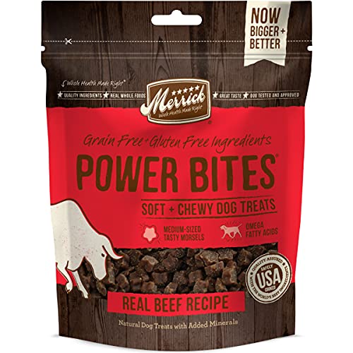 Merrick Power Bites Natural Soft And Chewy Real Meat Dog Treats, Grain Free Snack With Real Beef Recipe