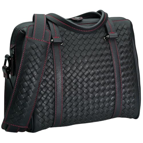 Vi Vante Hand Woven Black Leather Camera Bag Calibre RS w/Red Interior & Highlight Stitching for Rangefinder Style Cameras Adjustable Strap