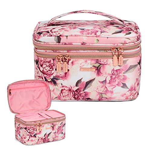 Conair Travel Makeup Bag, Large Toiletry and Cosmetic Bag, Perfect Size for Use At Home or Travel, Train Case Shape in Pink Floral Print