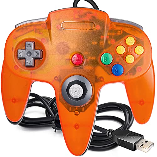 SAFFUN [USB Version] USB N64 Controller, Wired PC Gamepad [3D Analog Stick] for Windows PC iOS MAC Linux Raspberry Pi Genesis Higan Project 64 Retropie OpenEmu Emulator (Plug & Play) (Clear Orange)