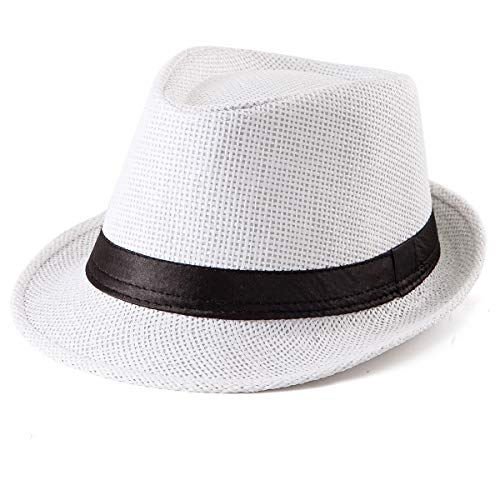 Women Summer Straw Fedora Men - White Sun Hat for Female Short Brim Straw Hat