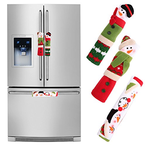 OurWarm Christmas Refrigerator Handle Covers Set of 3, Christmas Kitchen Decor Snowman Fridge Handle Cover Appliance Handle Covers for Christmas Decorations