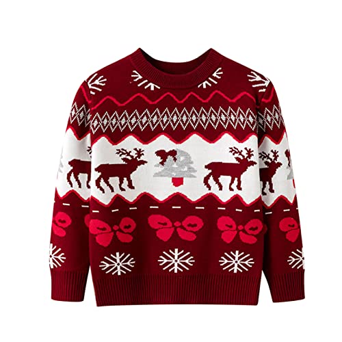 Toddler Boys Girls Christmas Deer Prints Bowknot Sweater Long Sleeve Warm Knitted Toddler Girls Outfits 4t MK8427
