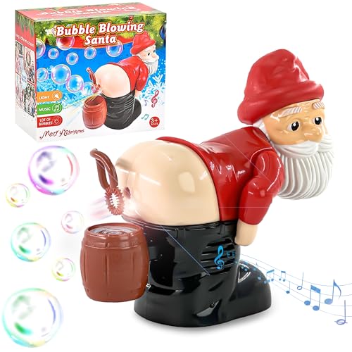 KXSGKRR Santa Claus Bubble Machine, Fart Bubble Blower Funny Toy Party Music Led Light Colorful Bubbles,Christmas Stocking Stuffers Gift for Kids (Father Christmas)