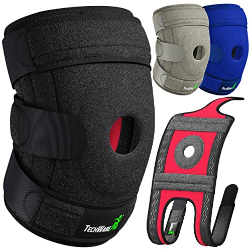TechWare Pro Knee Brace Support - Relieves ACL, LCL, MCL, Meniscus Tear, Arthritis, Tendonitis Pain. Open Patella Dual Stabilizers Non Slip Comfort Neoprene. Black XLarge