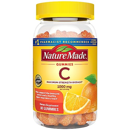 Nature Made Maximum Strength Dosage Vitamin C 1000mg per Serving, Immune Support Vitamin C Gummies for Adults, 80 Vitamin C Gummies, 20 Day Supply