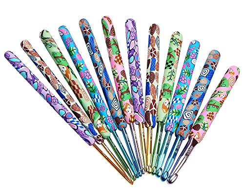 Coopay Warm Crochet Hooks Crocheting, Extra Long Crochet Hook Set for Arthritic Hands, 2.25mm to 8.0mm, 12 pcs Crochet Kit Ergonomic Grips for DIY Craft Yarn, Animal Pattern