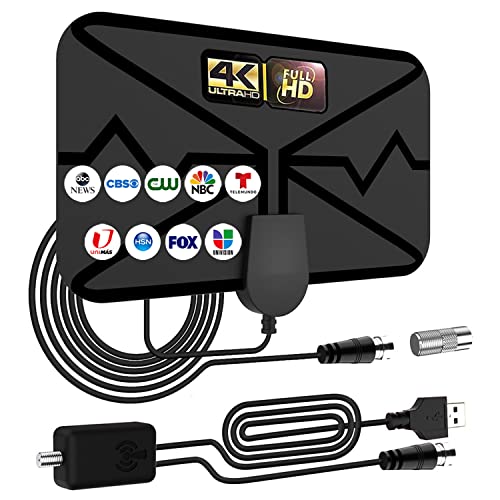 TV Antenna, 2024 Upgraded Digital Antenna for TV Indoor, HDTV Antenna 360° Reception Support 4K 1080p for Smart/Old TV, Smart Switch Amplified Signal Booster - 16.5 ft Coax HDTV Cable AC Adapter