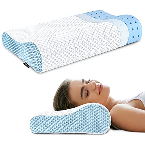 Memory Foam Pillow for Sleeping, Ergonomic Contour Cervical, Neck Support Orthopedic Bed Pillow for Neck Pain Relief, Side Back Stomach Sleeper