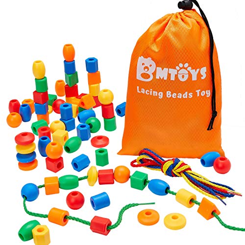 BMTOYS Lacing Beads for Kids - 70pcs Threading Beads Occupational Therapy Toys for Kids Fine Motor Skills Developmental Activity OT Toys