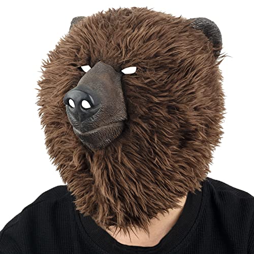 AQKILO Brown Bear Mask Plush Animal Latex Full Head Realistic Masks Fancy Dress for Halloween Carnival Costume Party