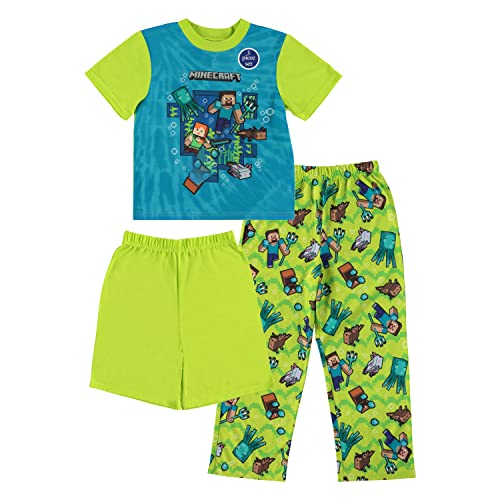 Minecraft Mojang Boys Pajamas Set - 4 Piece Short Sleeve Pajamas Set Creeper Pajamas (Green Grey, 10)