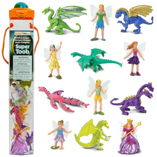 Safari Ltd. Fairies and Dragons Super Toob Figurine Set - Detailed Miniature Plastic Figures - Fun Educational Fantasy Play Toy for Boys, Girls & Kids Ages 3+