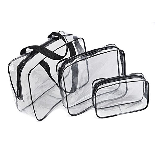 SheShy Clear Carry-On Travel Toiletry Bag, 3 in 1 Gift Makeup Bags Cases Plastic Bag Clear PVC Travel Bag Brushes Organizer for Men and Women Travel Business Bathroom